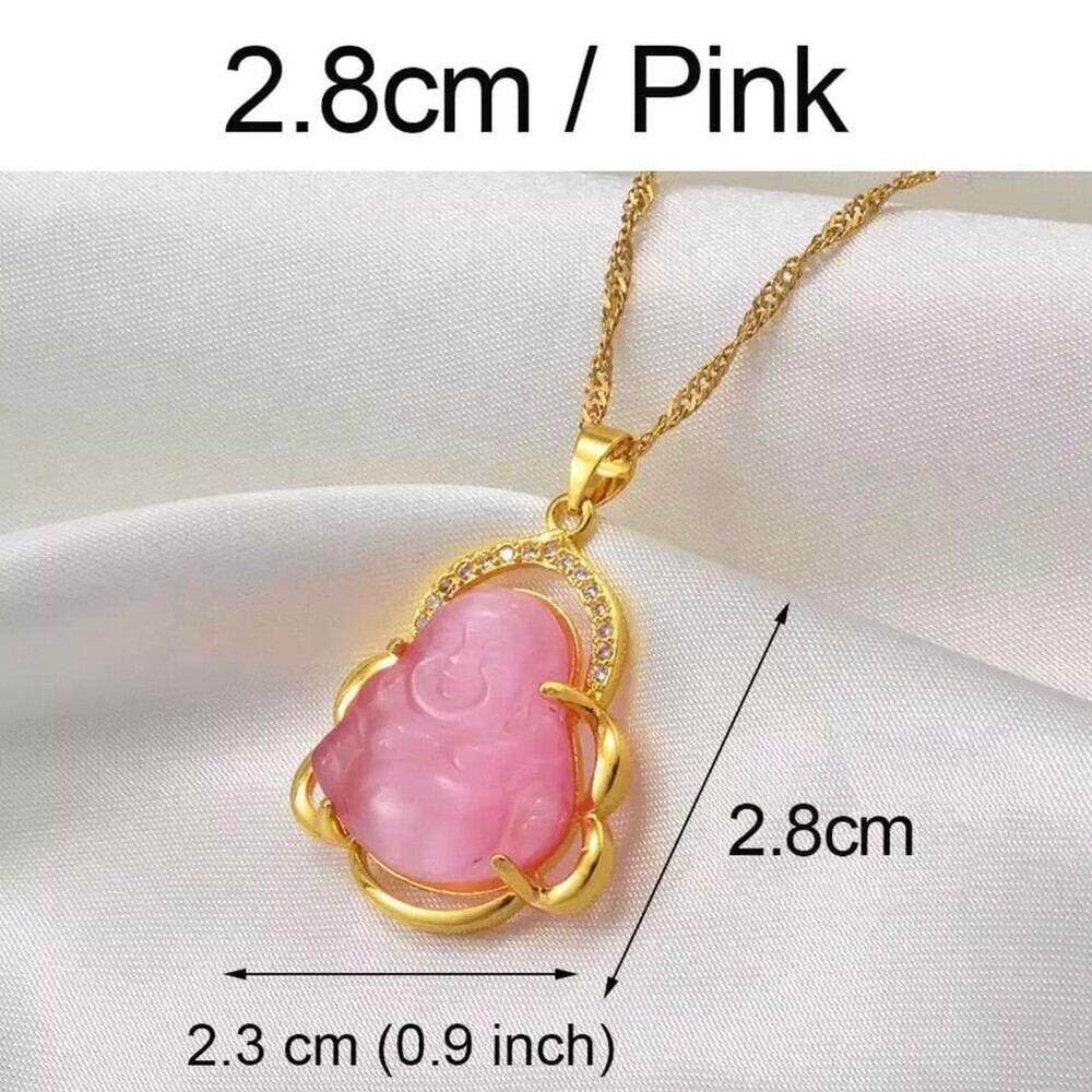 Pink Buddha Pendant Necklace With 5 Fe 9